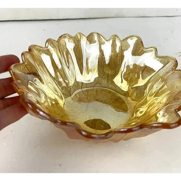 VTG Indiana Carnival Glass Amber Sunflower Bowl 7" - Picture 11 of 12
